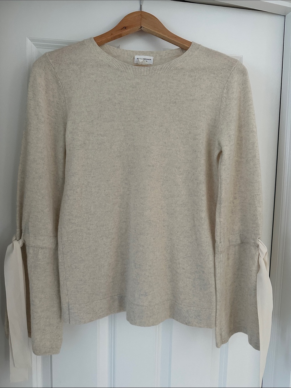 Club Monaco Cream Tie-Sleeve Cashmere Sweater